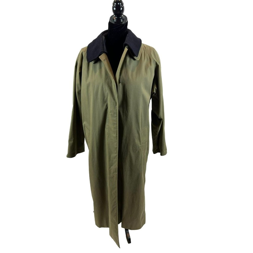 Burberry Single Breasted Long Trench Coat Lined Cotton Blend Army Green XL